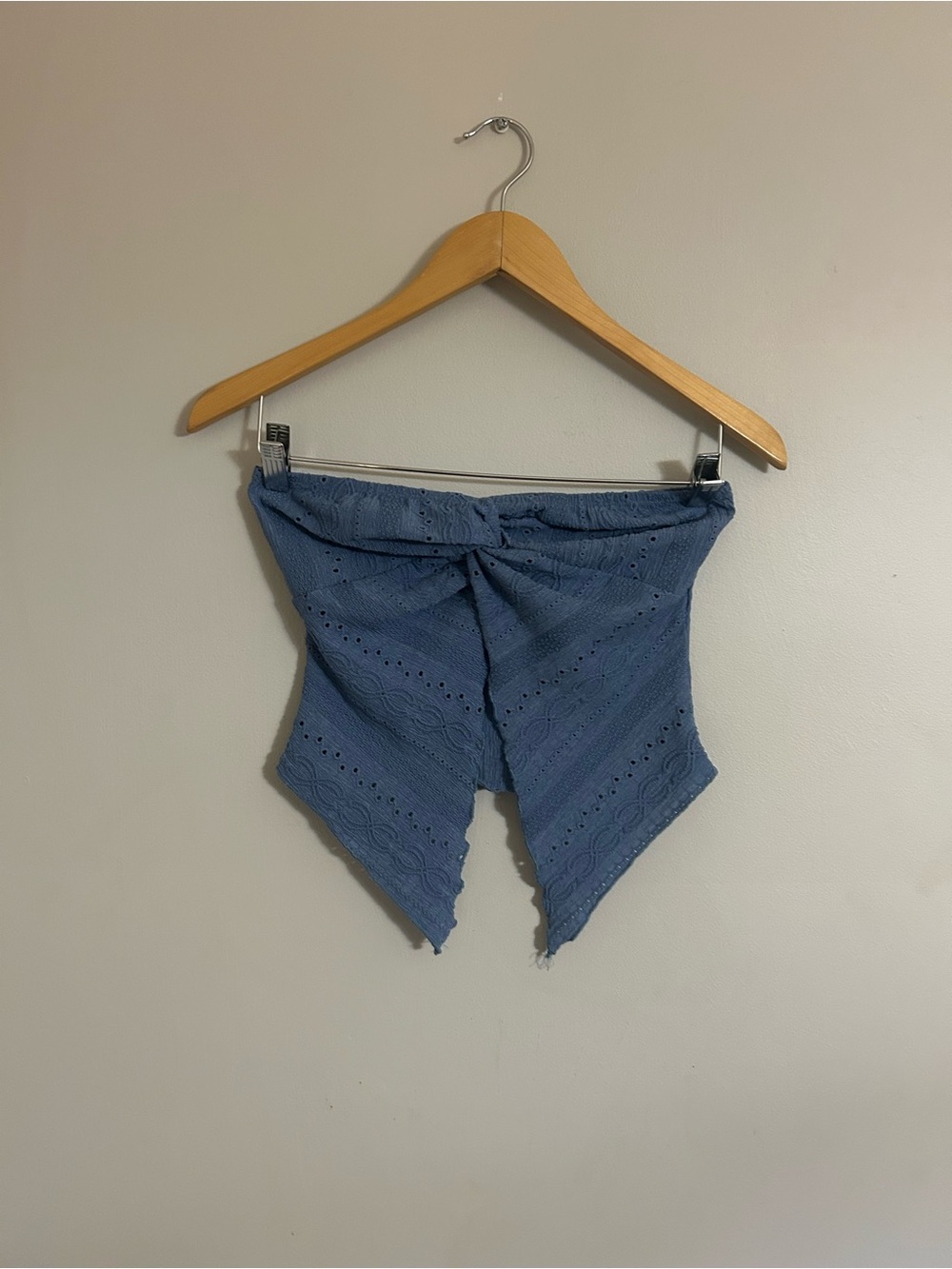 Blue Eyelet Tie-Front Crop Top